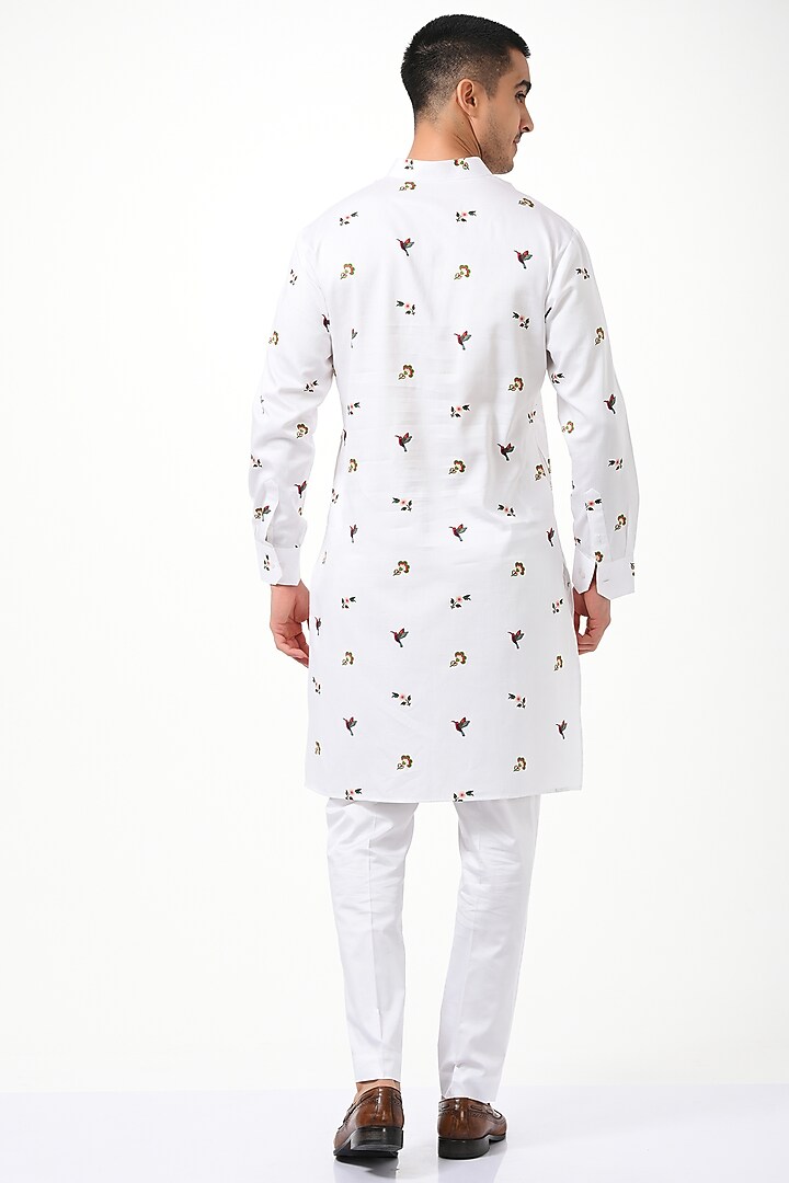 White Silk & Cotton Printed Kurta Set by Taroob Men at Pernia's Pop Up Shop