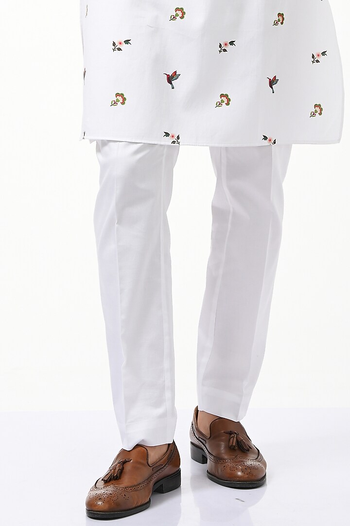 White Silk & Cotton Printed Kurta Set by Taroob Men at Pernia's Pop Up Shop