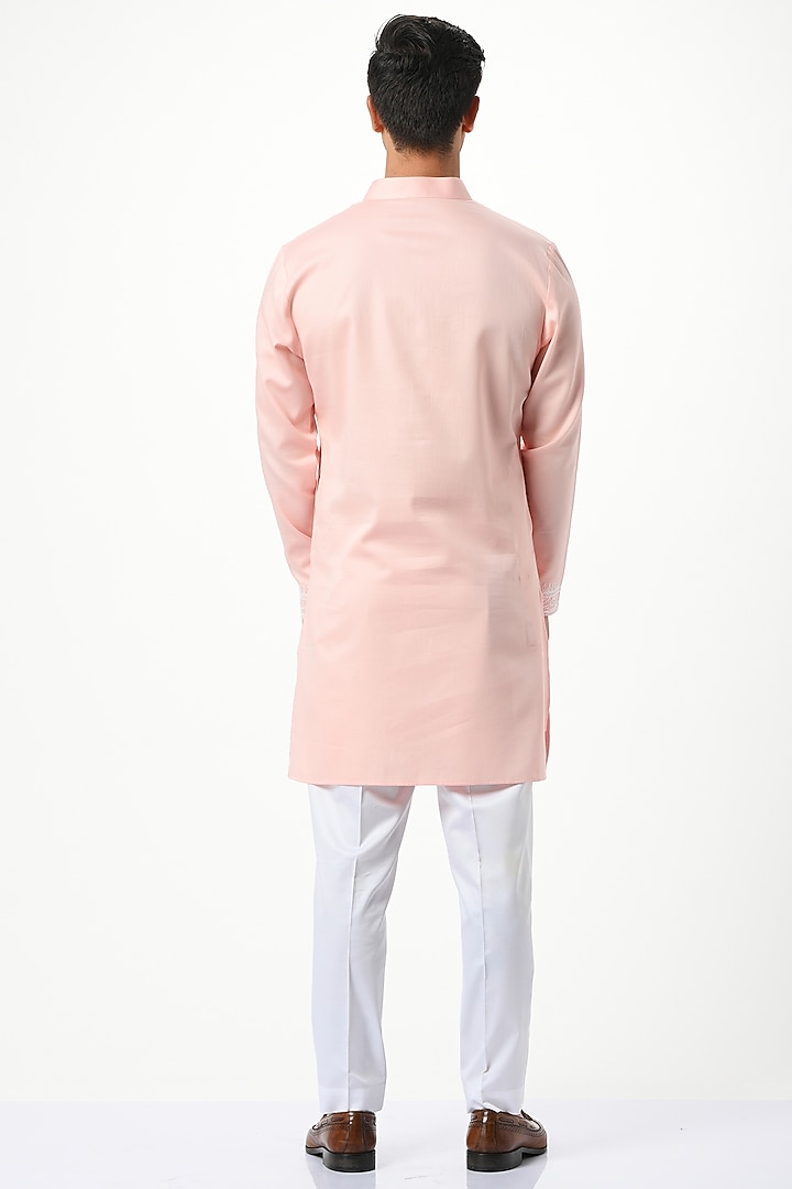 Pink Pure Silk Embroidered Kurta Set by Taroob Men at Pernia's Pop Up Shop
