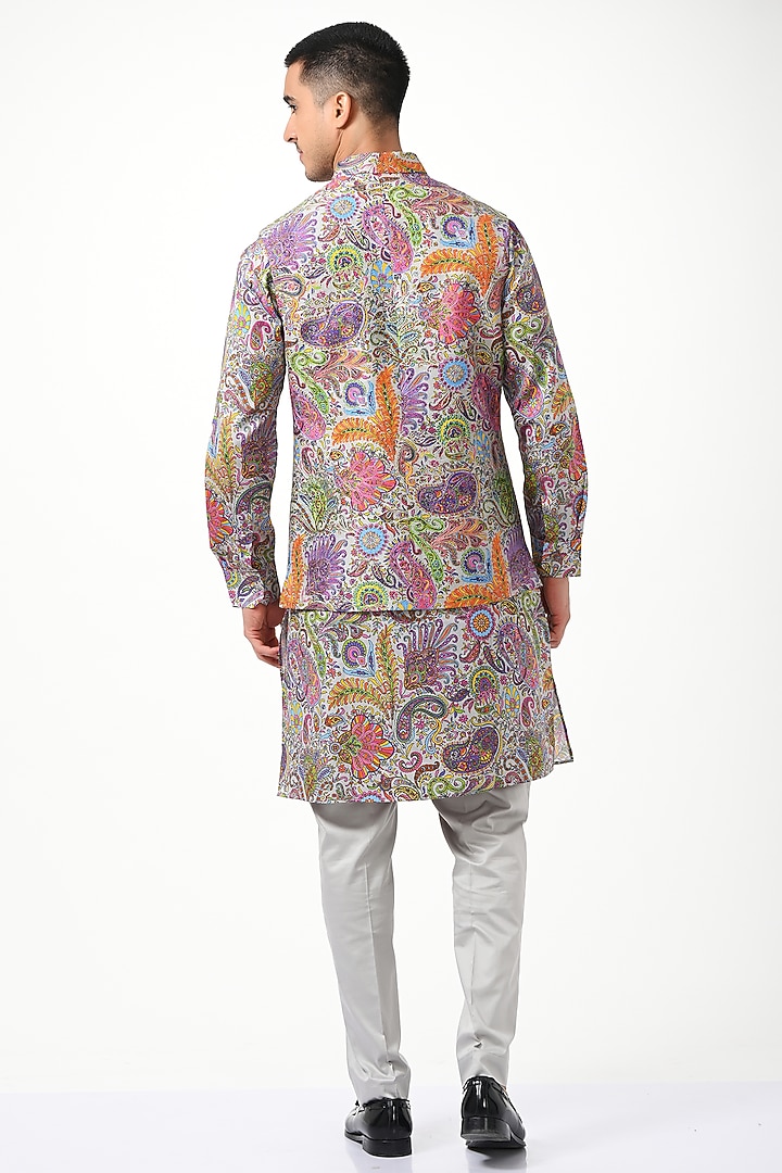 Multi-Colored Silk Paisley Kalamkari Printed Nehru Jacket by Taroob Men at Pernia's Pop Up Shop