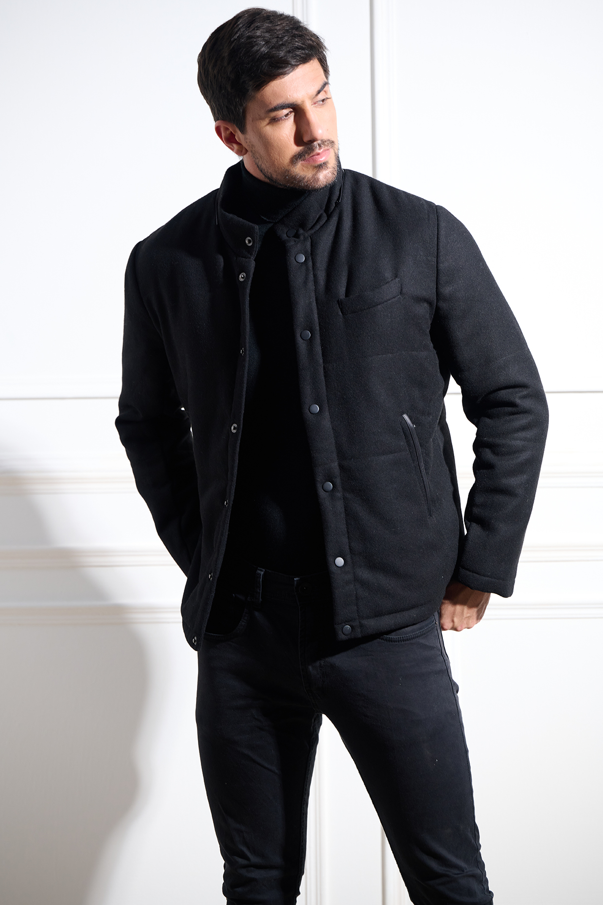 Black Woolen Puffer Jacket  by Taroob Men