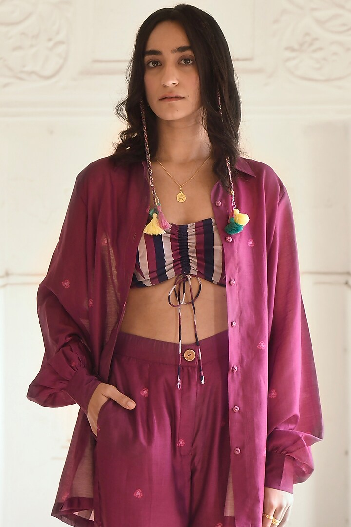 Mahogany Chanderi Digital Printed Co-Ord Set by TARO at Pernia's Pop Up Shop