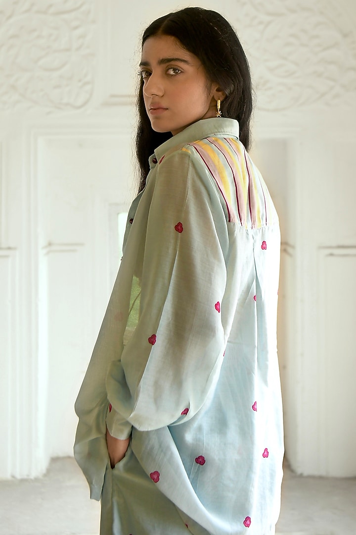 Sky Blue Chanderi Digital Printed Co-Ord Set by TARO at Pernia's Pop Up Shop