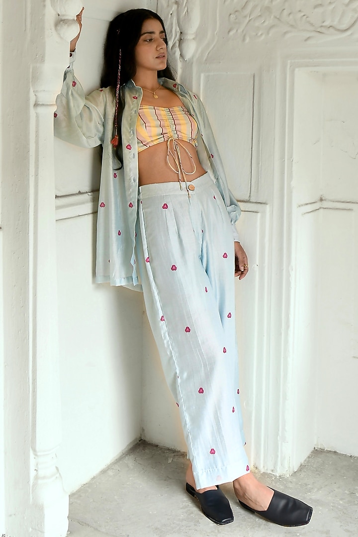Sky Blue Chanderi Digital Printed Co-Ord Set by TARO at Pernia's Pop Up Shop