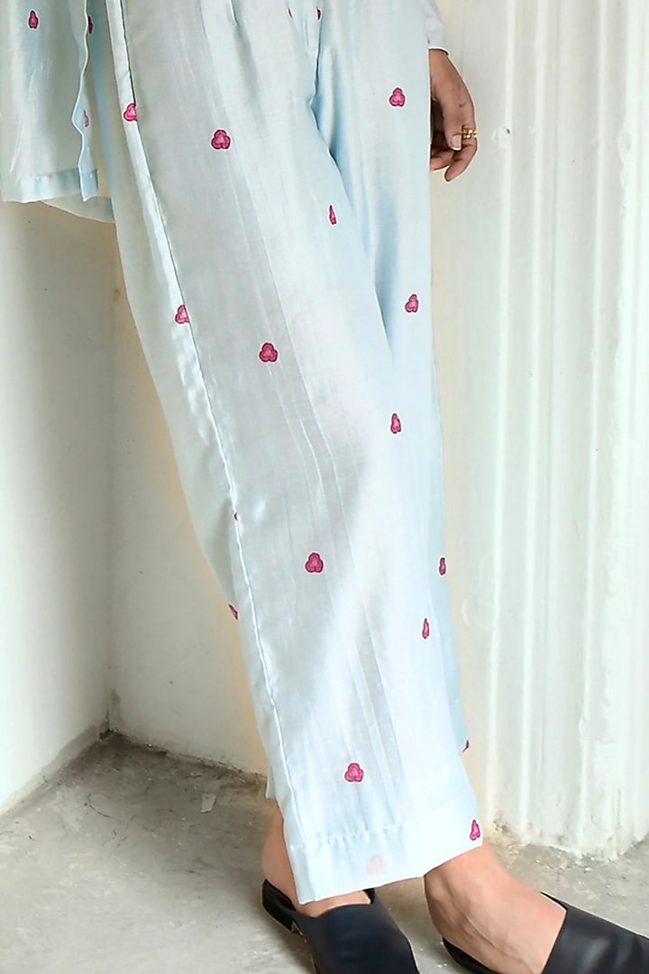 Sky Blue Chanderi Digital Printed Co-Ord Set by TARO at Pernia's Pop Up Shop