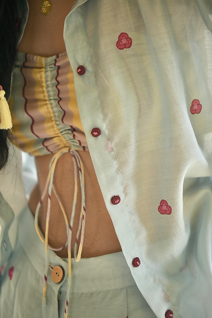 Sky Blue Chanderi Digital Printed Co-Ord Set by TARO at Pernia's Pop Up Shop