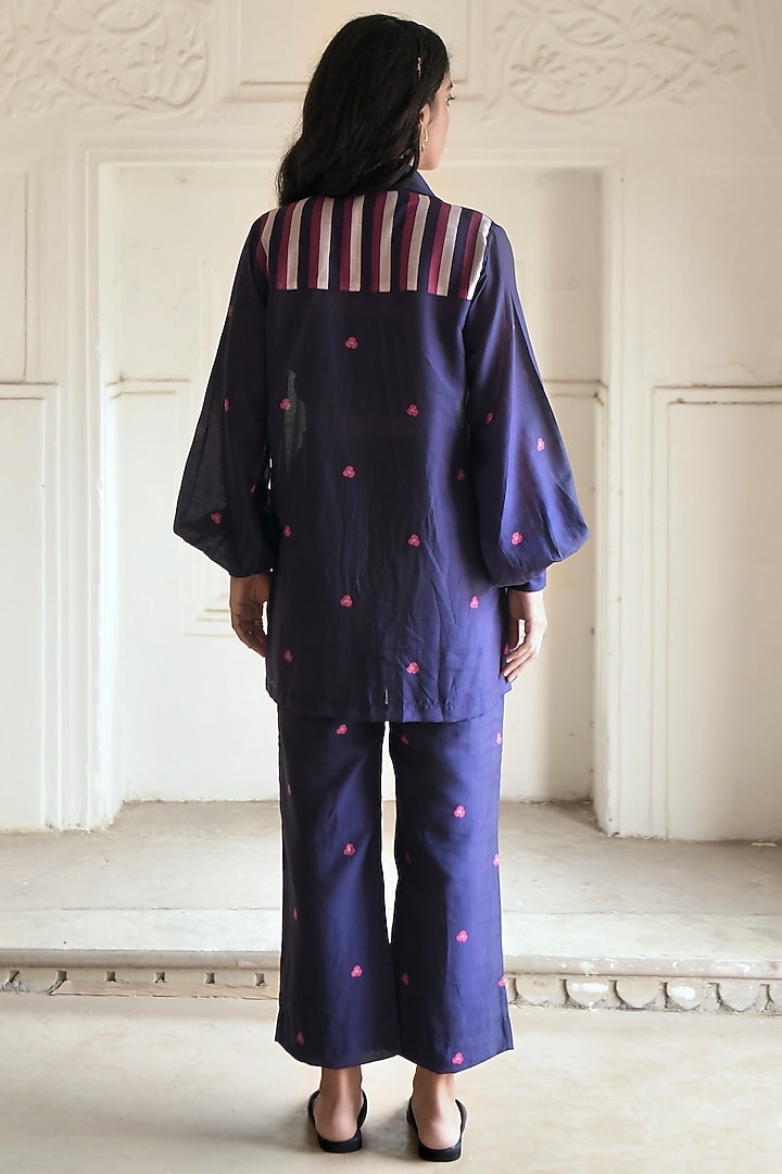 Dark Blue Chanderi Digital Printed Co-Ord Set by TARO at Pernia's Pop Up Shop