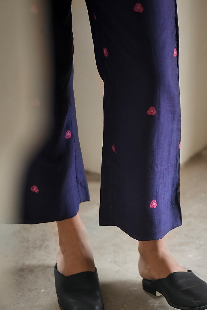 Dark Blue Chanderi Digital Printed Co-Ord Set by TARO at Pernia's Pop Up Shop