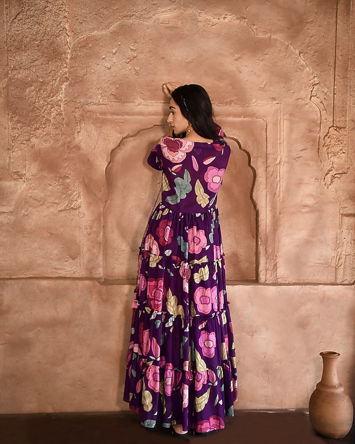 Violet Chanderi Printed Summer Dress by TARO at Pernia's Pop Up Shop