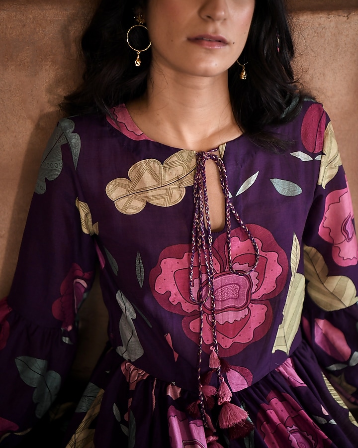 Violet Chanderi Printed Summer Dress by TARO at Pernia's Pop Up Shop