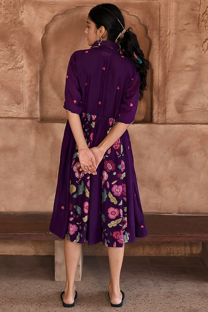 Violet Chanderi Printed Summer Shirt Dress by TARO at Pernia's Pop Up Shop