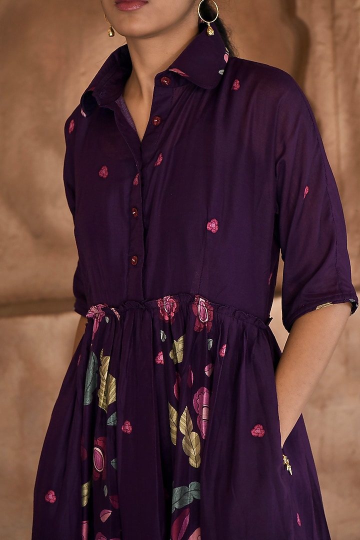 Violet Chanderi Printed Summer Shirt Dress by TARO at Pernia's Pop Up Shop