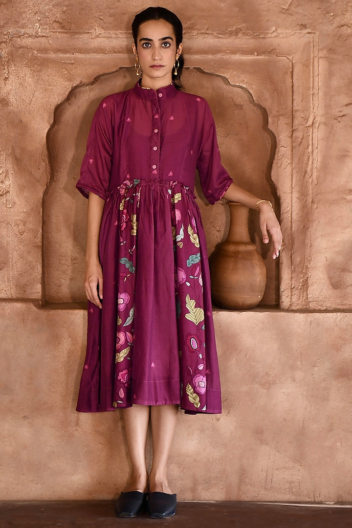 Mahogany Chanderi Digital Printed Shirt Dress by TARO at Pernia's Pop Up Shop