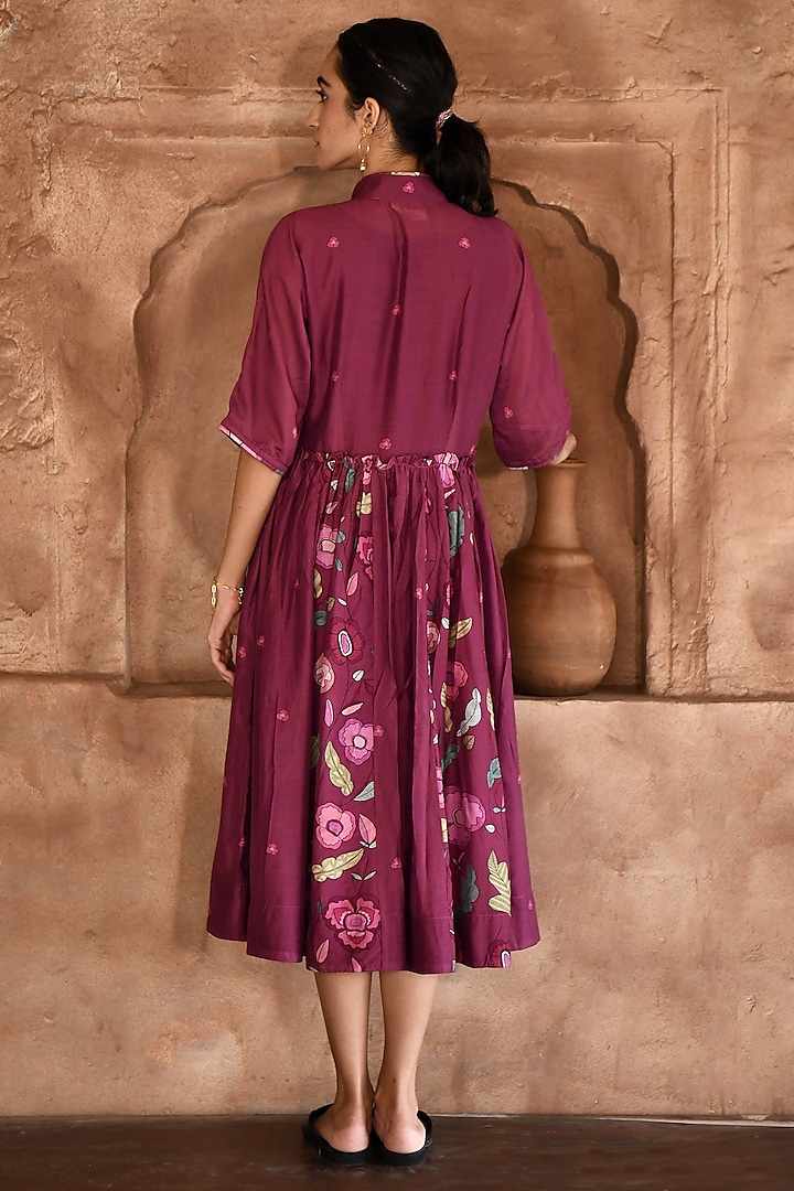 Mahogany Chanderi Digital Printed Summer Shirt Dress by TARO at Pernia's Pop Up Shop