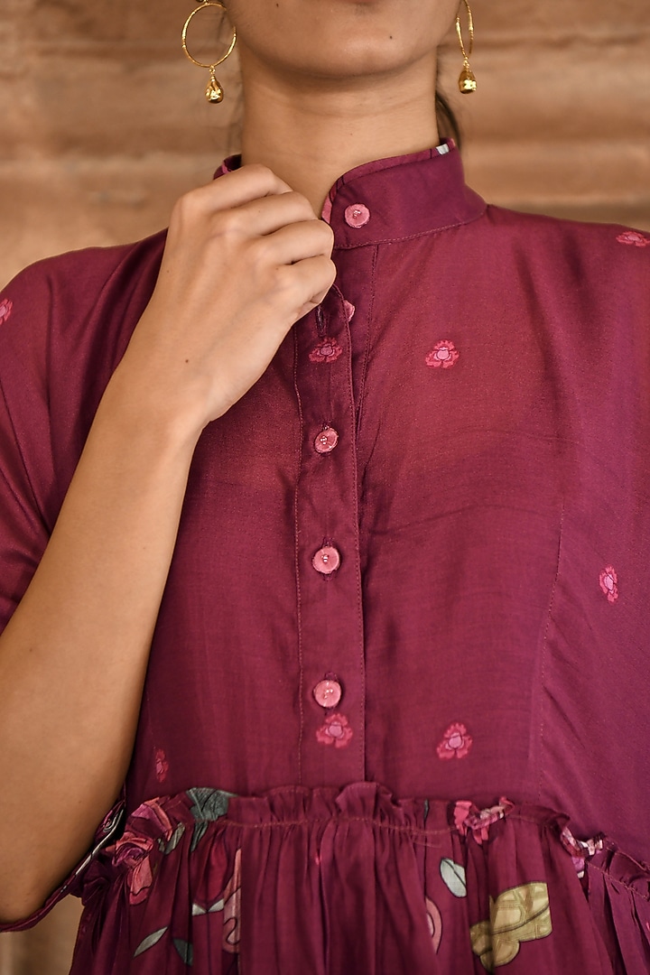 Mahogany Chanderi Digital Printed Summer Shirt Dress by TARO at Pernia's Pop Up Shop