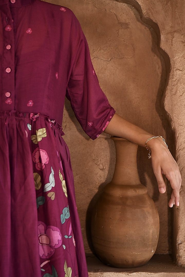 Mahogany Chanderi Digital Printed Summer Shirt Dress by TARO at Pernia's Pop Up Shop