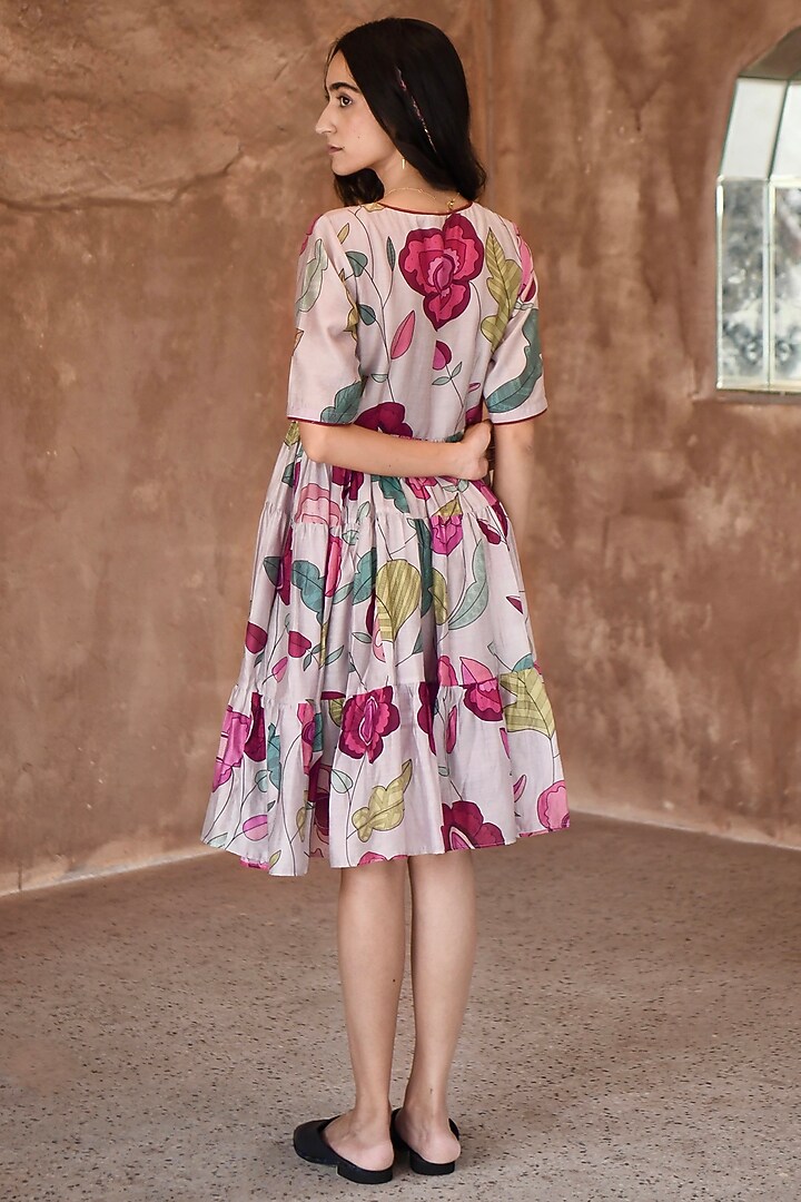 Grey Chanderi Printed Knee-Length Summer Dress by TARO at Pernia's Pop Up Shop