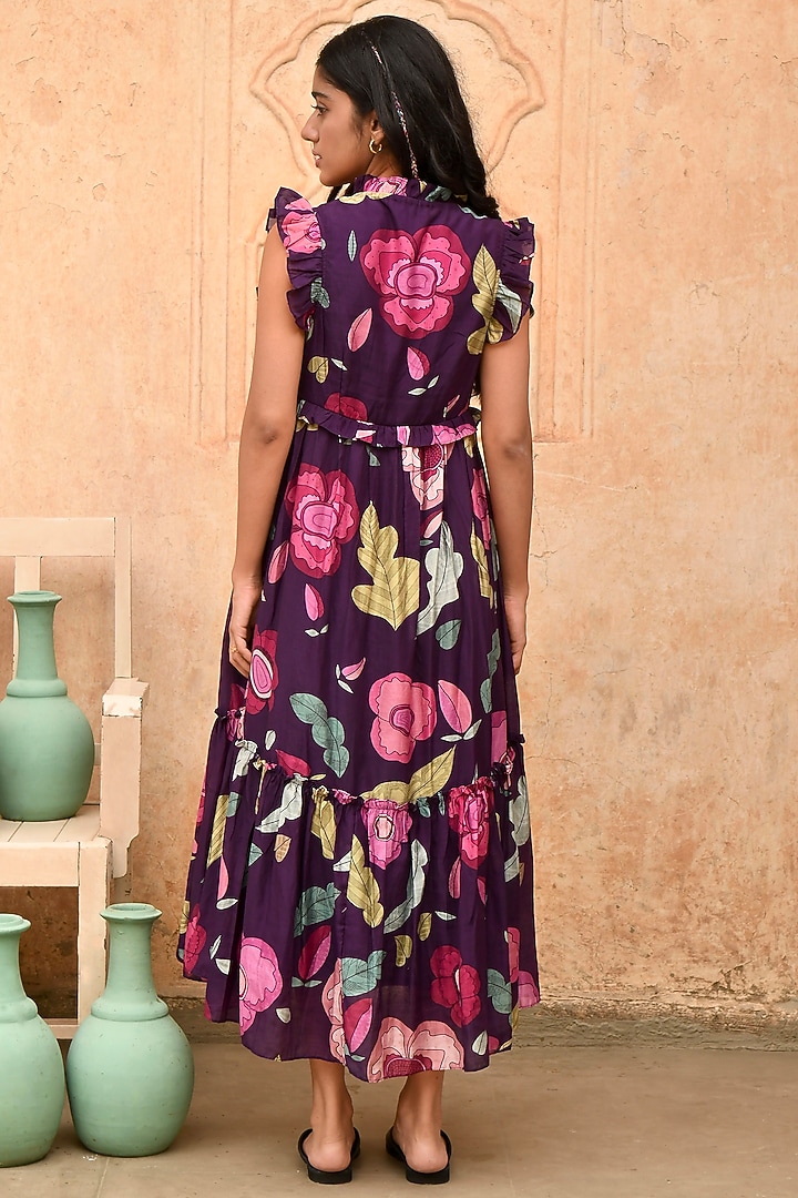 Violet Chanderi Silk Printed Vacation Dress by TARO at Pernia's Pop Up Shop