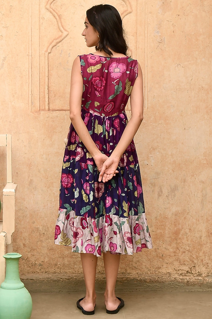 Multi-Colored Chanderi Printed Summer Dress by TARO at Pernia's Pop Up Shop