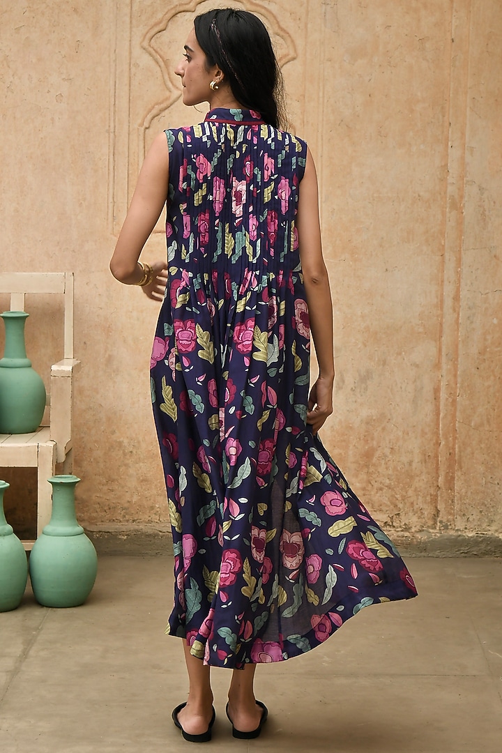 Persian Blue Chanderi Digital Printed Summer Dress by TARO at Pernia's Pop Up Shop