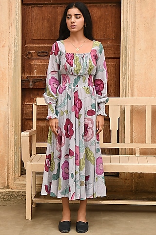 Grey Mulmul Printed Dress by TARO