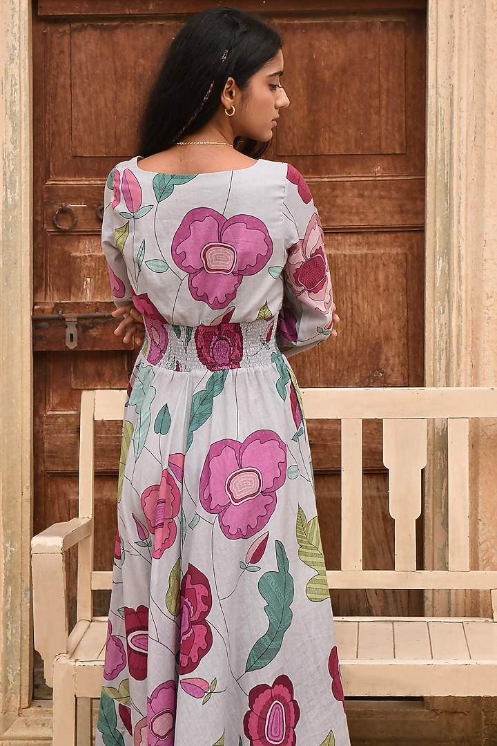 Grey Mulmul Printed Summer Dress by TARO at Pernia's Pop Up Shop