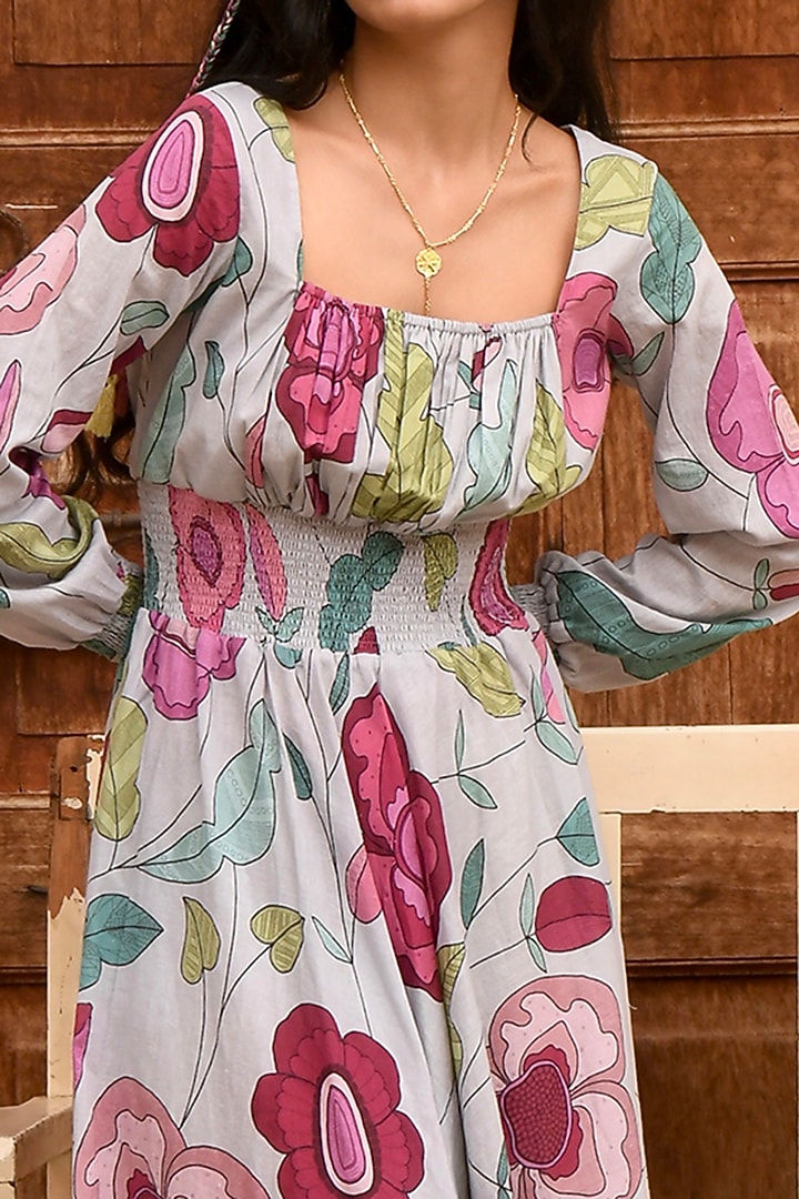 Grey Mulmul Printed Summer Dress by TARO at Pernia's Pop Up Shop