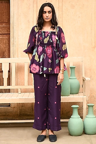 Violet Silk Digital Printed Top by TARO