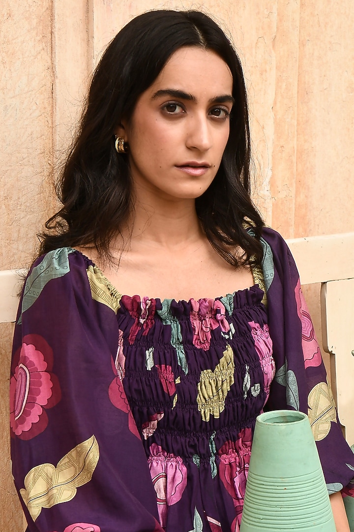 Violet Silk Digital Printed Top by TARO at Pernia's Pop Up Shop
