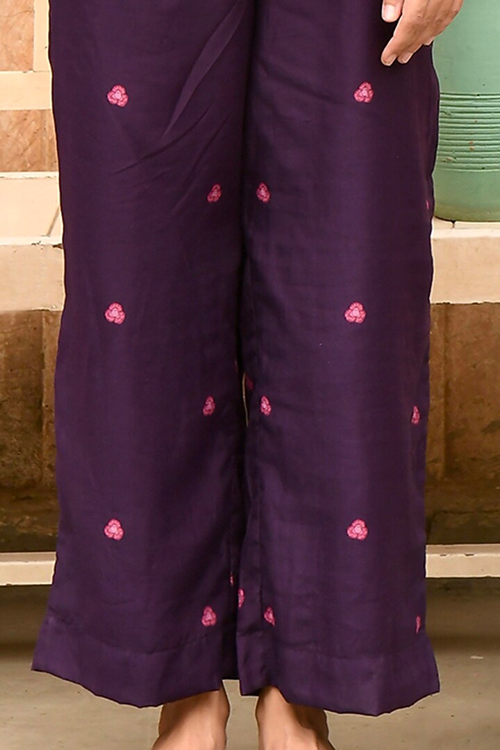 Violet Silk Floral Digital Printed Pants by TARO at Pernia's Pop Up Shop