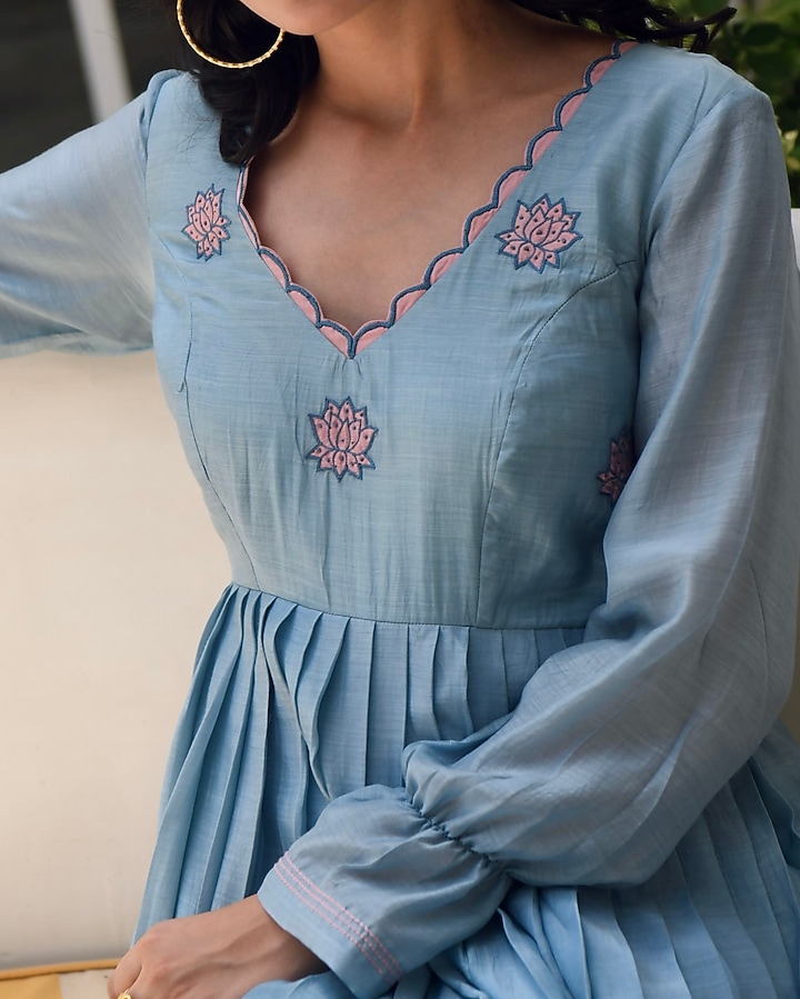 Carolina Blue Aari Embroidered Vacation Dress by TARO at Pernia's Pop Up Shop