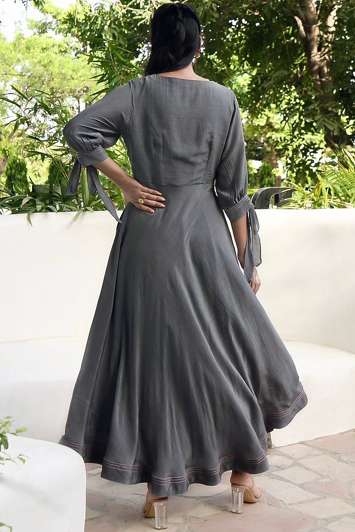 Smoky Grey Silk Embroidered Vacation Dress by TARO at Pernia's Pop Up Shop