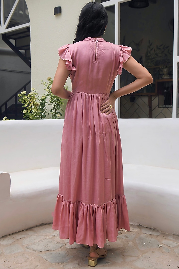 Coral Pink Satin Tiered Vacation Dress by TARO at Pernia's Pop Up Shop
