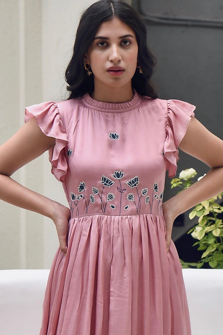 Coral Pink Satin Tiered Vacation Dress by TARO at Pernia's Pop Up Shop