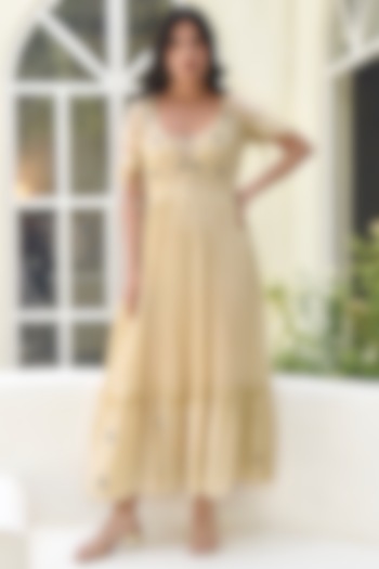 Ivory Silk Embroidered Dress by TARO