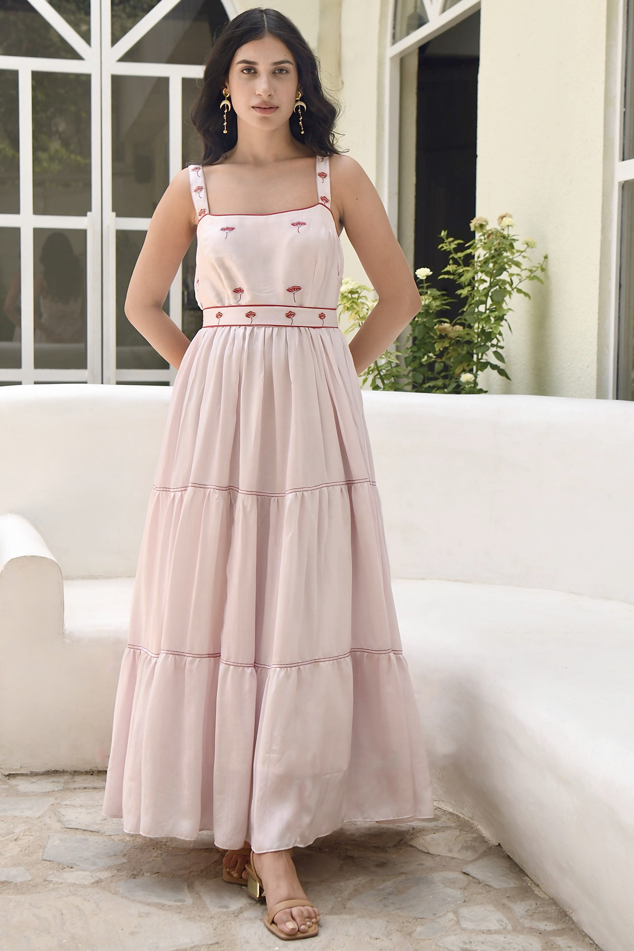 Rosewater Pink Satin Tiered Dress by TARO