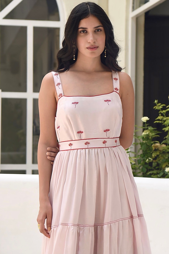 【送料&関税込】Patou Pink Polyester Dress Baby pink Draped striped cotton-poplin halterneck midi dress