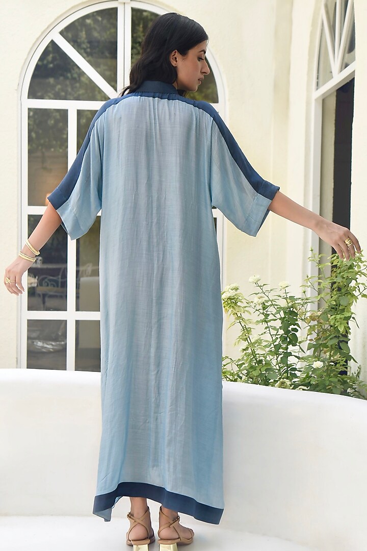Teal Blue Hand Embroidered Kaftan by TARO at Pernia's Pop Up Shop