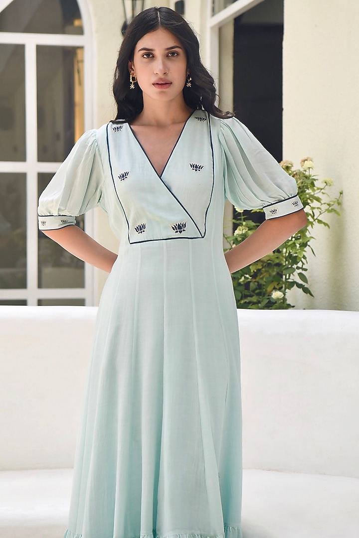 Tiffany Blue Silk Panelled Summer Dress by TARO at Pernia's Pop Up Shop