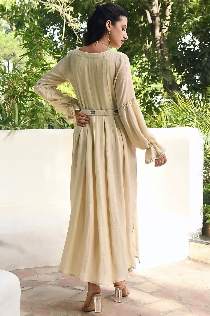 Ivory Silk Hand Embroidered A-Line Summer Dress by TARO at Pernia's Pop Up Shop