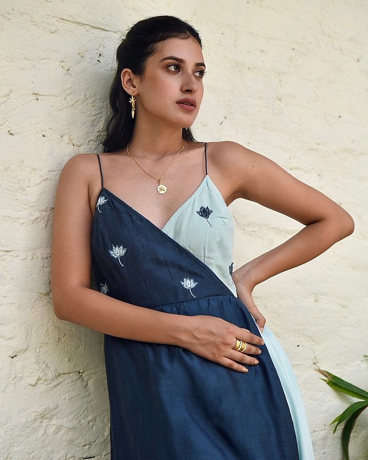 Powder Blue Modal Silk Midi Summer Dress by TARO at Pernia's Pop Up Shop