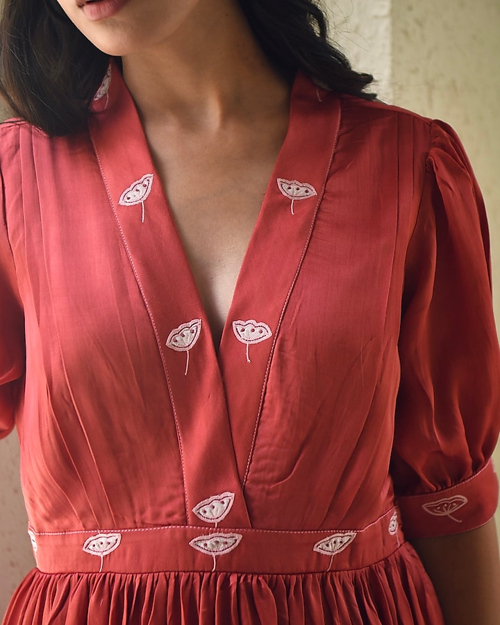 Rust Red Embroidered Tiered Summer Dress by TARO at Pernia's Pop Up Shop