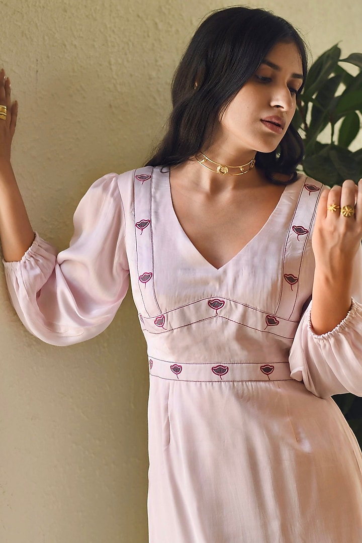 Rose Pink Satin A-Line Summer Dress by TARO at Pernia's Pop Up Shop