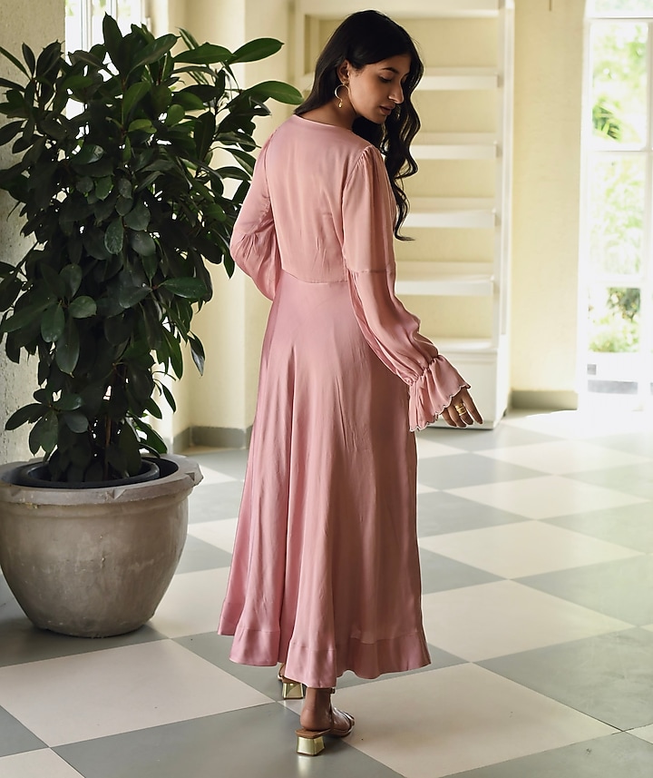 Blush Pink Satin Midi Vacation Dress by TARO at Pernia's Pop Up Shop