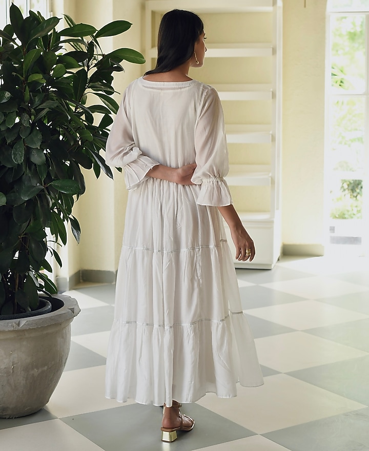 White Floral Applique Tiered Summer Dress by TARO at Pernia's Pop Up Shop