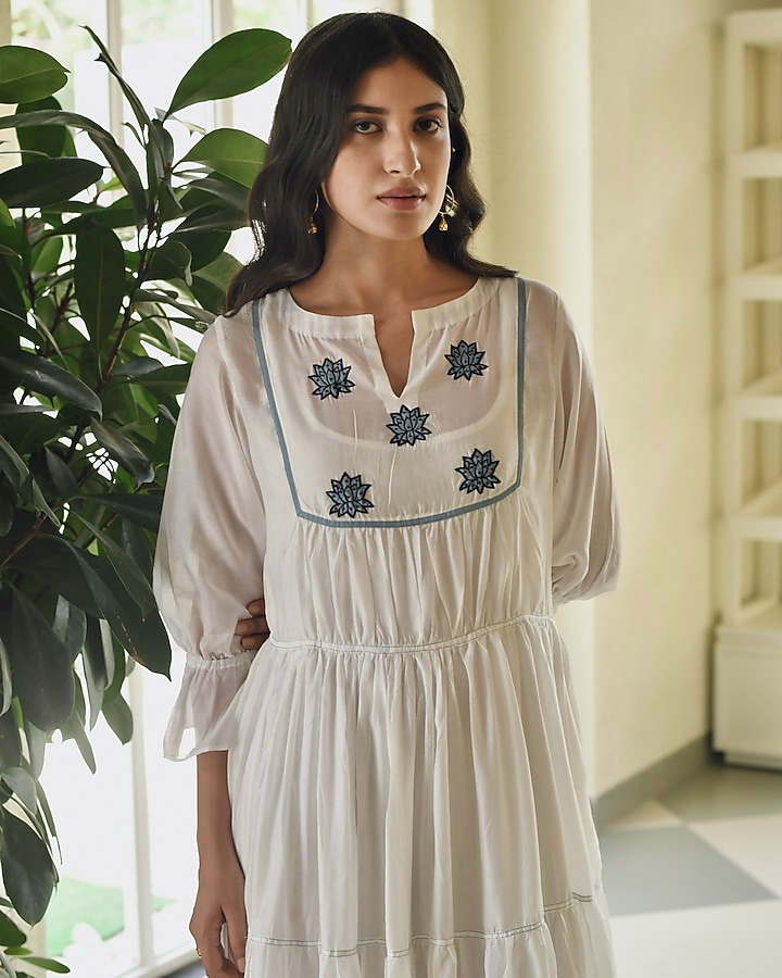 White Floral Applique Tiered Summer Dress by TARO at Pernia's Pop Up Shop