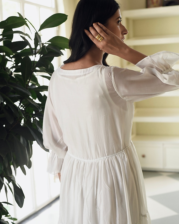 White Floral Applique Tiered Summer Dress by TARO at Pernia's Pop Up Shop