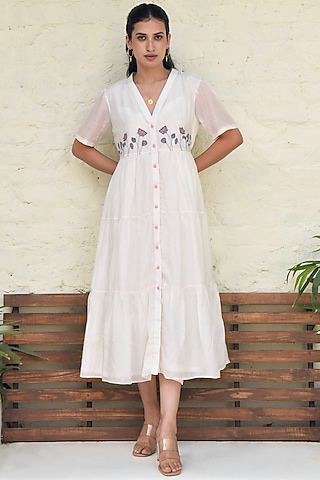 White Modal Silk Tiered Dress by TARO