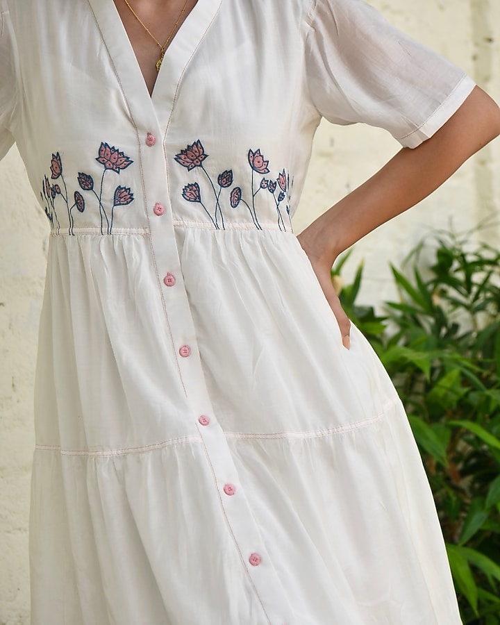 White Modal Silk Tiered Summer Dress by TARO at Pernia's Pop Up Shop