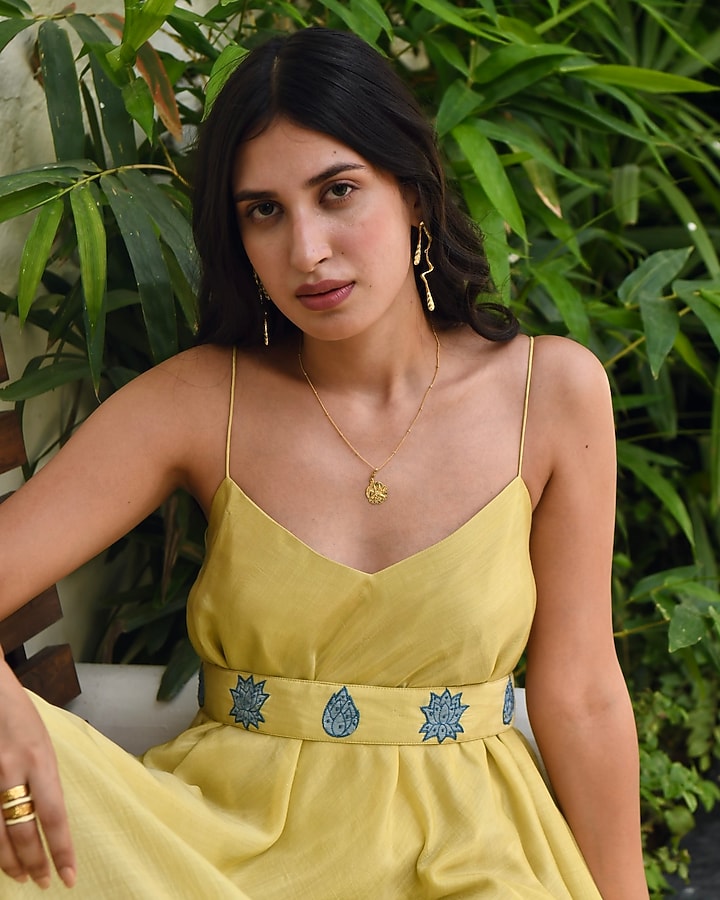 Yellow Modal Silk Gathered Summer Dress by TARO at Pernia's Pop Up Shop
